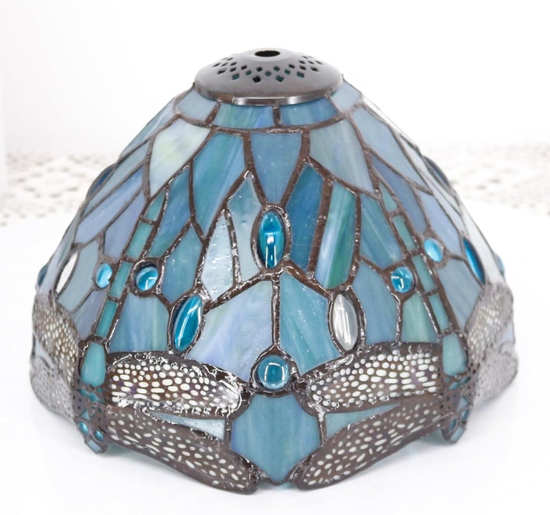 TCODTPOL Small Tiffany Lampshade Replacement Only Stained Glass Style Lamp Shade 8 Inch Fit for Table Desk Lamp, Pendant Ceiling Light Fixture (Blue Dragonfly) - Image 3